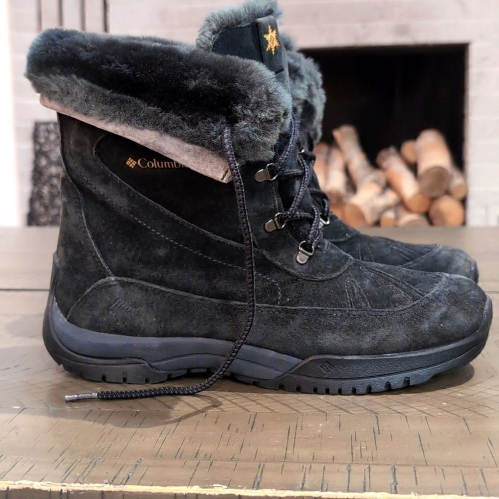 Columbia Black Suede Lavela Faux Fur Lined Lace Up Winter Women's Boots Size 10
